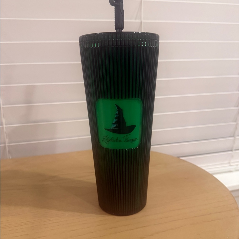 Wicked / Starbucks Black and Green Tumbler with Witch Hat Design